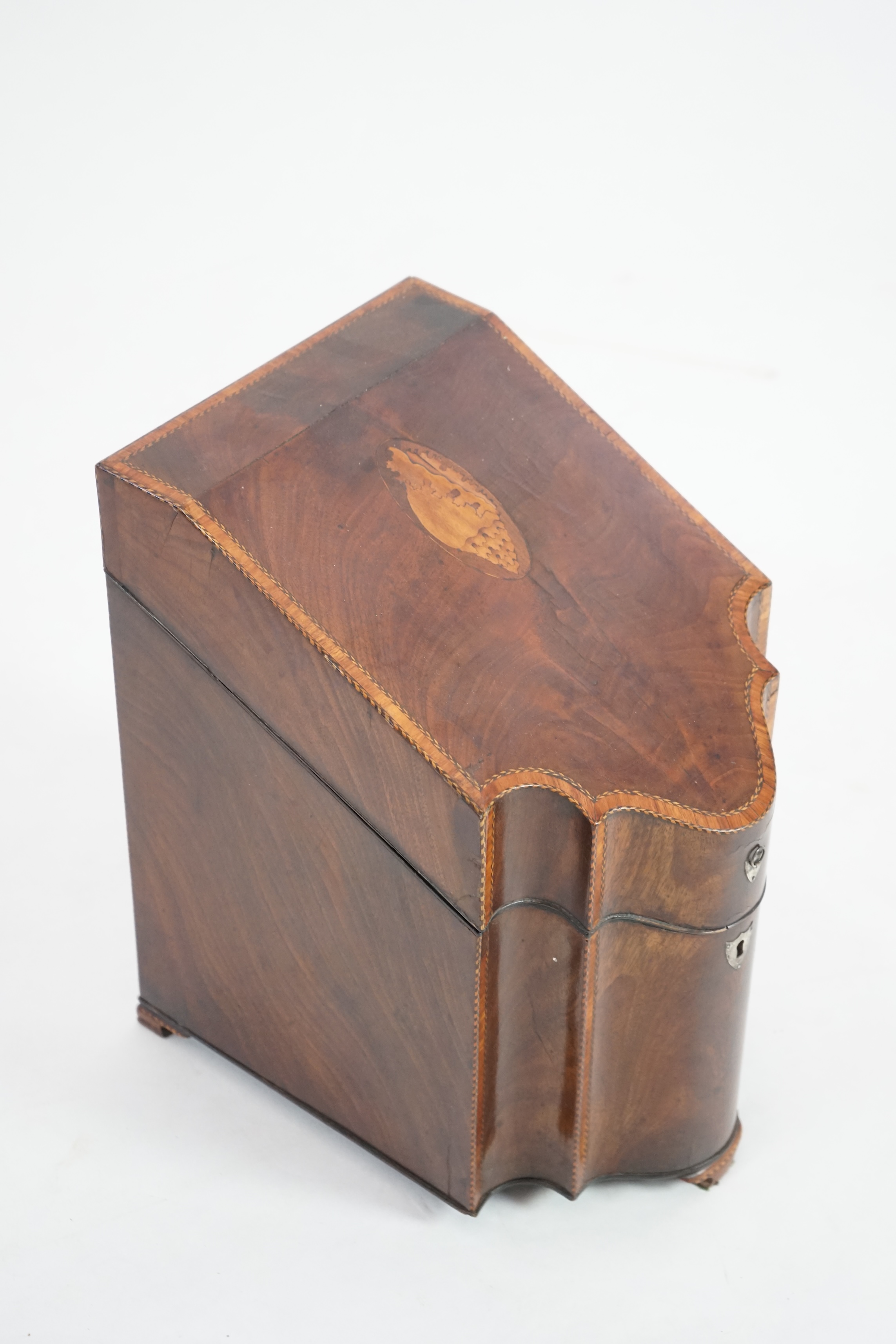 A George III inlaid mahogany knife box